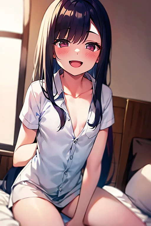 ((Best Quality)), ((masterpiece)), (be familiar with), Perfect Face, indoor, bedroom, Watching the audience,
One woman, Kitagawa Marin,
Open Mouth, Ecstatic expression, blush, smile,
Small breasts, Flat Chest, , , child, Girl,
Long Hair, Long Hair,
Leg spread,