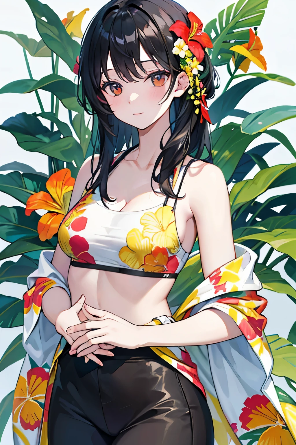 Bra and panties with some white areas、Blue and yellow floral bra and panties

