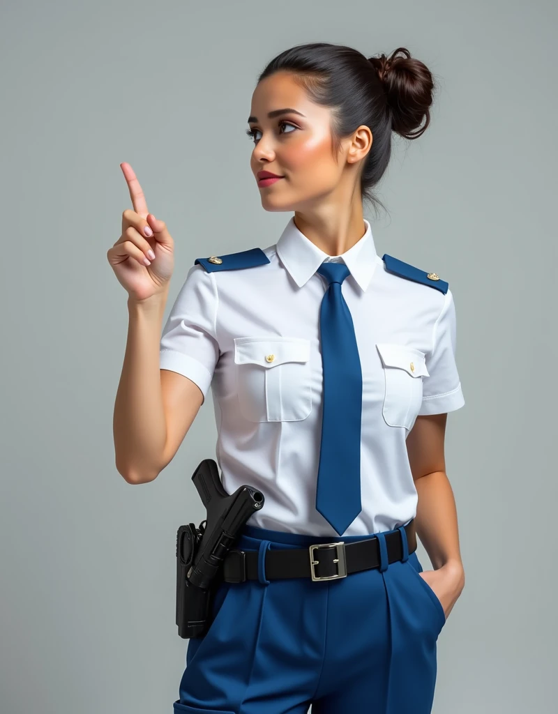 Woman in police uniform holding a radio, policial, oficial, foto de retrato, security agent, vestindo uniforme policial, foto de retrato em close-up, muito profissional, close up foto de retrato, pesquisadora do sexo feminino, Police ask for support, police, Meio - tiro, Tiro no meio, xerife feminino, tiro por cima do ombro, tiro profissional, Policiais