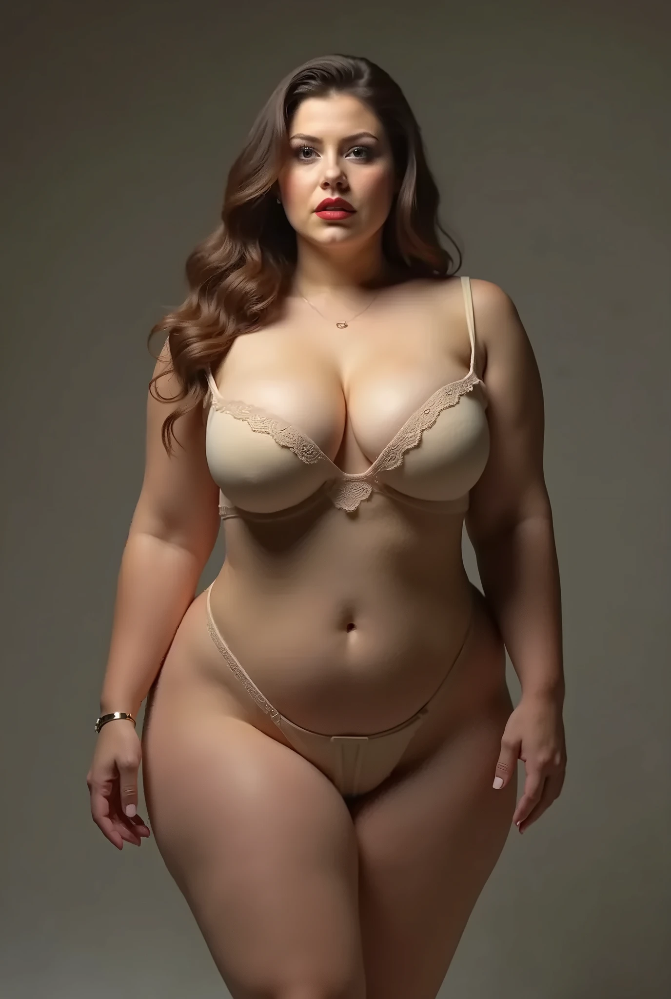 Generate an image of a confident and elegant 28-year-old model with a charmingly curvy physique..... Destaca el bello rostro de la modelo...., showing self-confidence and grace. por rubio, El atuendo debe reflejar las tendencias actuales de la moda...., and the overall aesthetic should exude a sense of sophistication and inclusivity....