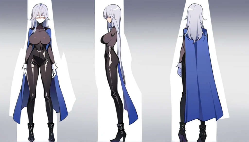 1woman, single, asian woman, reference sheet, character design, front angle, side angle, rear angle, dynamic poses, tall woman, (masterpiece:1.2), (best quality:1.3), fantasy outfit, slender body, athletic body. (Black eyes), (long hair), (long bangs), (silver hair), (pale skin), (reference sheet:1.5)