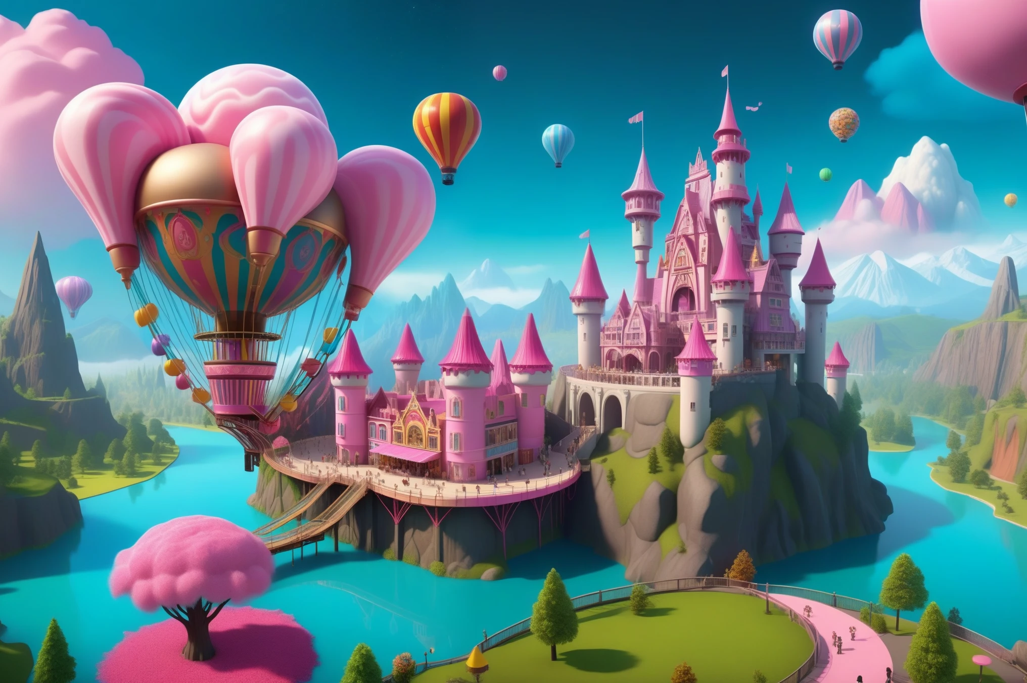 Low level XL, Surreal, Absurd, strange, repugnant, fantastic, Wonderful and humorous, Interesting things and people々Roblox,,wonder world, cotton candy sky, dramatic sky , princess castles , [ huge ferris wheel], ´[parques fantastics,] candy city, chocolate rivers, jujubas, chewing gum, finni, slime´´ [little faces] [,everything has life] ,alta resolución, sharp focus on the castle ,(ultra detailed ,extremely detailed),(photorealistic art:1.37),(extremely detailed CG unity 8k wallpaper),(((vibrant colors, a vibrant theme))),(intricate),(work of art),(best quality),artistic photography,(photo taken by sldr]