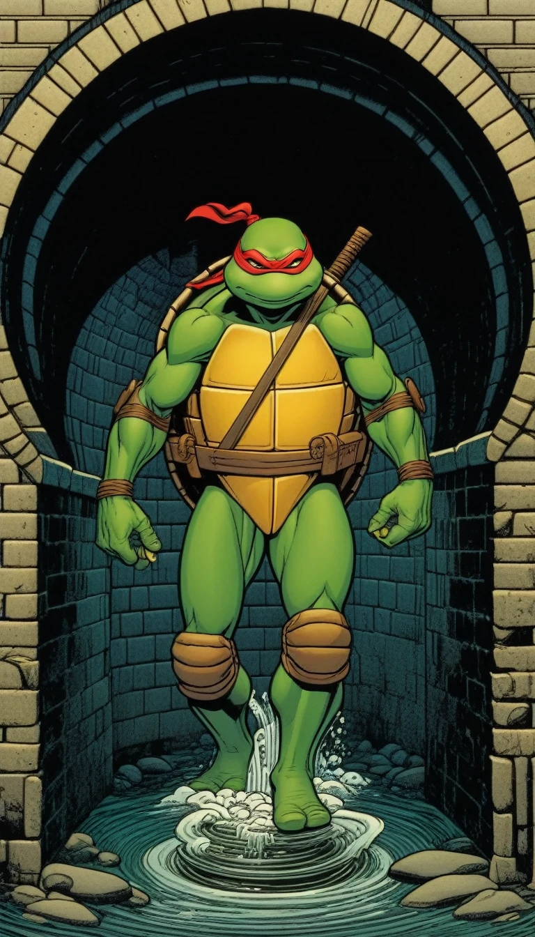 Raphael from TMNT, 1 Raphael, TMNT, Raphael stands in the sewer, sewer, (style of the artist Ivan Bilibin)