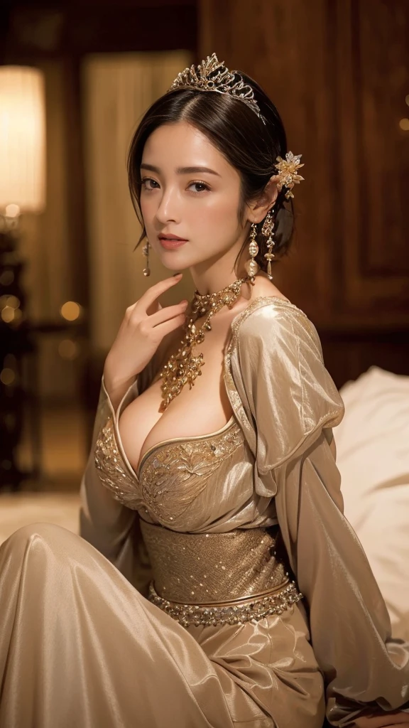 High resolution、masterpiece、Textured Skin、High image quality、超High resolution、Very detailed、woman、Look at, low length、Large Breasts、Anatomically correct, Short Hair、Look at, solo, Medieval courtesans、sexy、