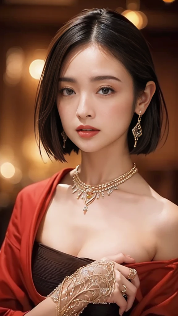 High resolution、masterpiece、Textured Skin、High image quality、超High resolution、Very detailed、woman、Look at, low length、Large Breasts、Anatomically correct, Short Hair、Look at, solo, Medieval courtesans、sexy、