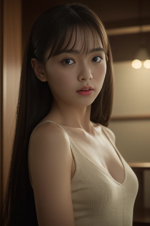 1girl, woman, masterpiece, best quality, highest quality, cinematic lighting, (volumetric lighting), extremely detailed CG unity 8k wallpaper, focused, 8k wallpaper, extremely detailed, ultra realistic, photorealistic, sharp focus, absurdres, (HDR:1.2), (high contrast), photograph, detailed and intricate, instagram, (portrait), highly detailed, digital painting, artstation, concept art, smooth, sharp focus, illustration, cinematic lighting, natural big breast, (icro bra, strap panties) , eyes looking at the viewer, hyper realistic, (show cleavage), medium shoulder, top bottom view