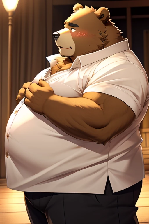 Weight gain、Being overweight、（（male））（（Bear））、fur、Fluffy、cute、blush（（Wearing black gakuran））（（Deep Throat、penis））