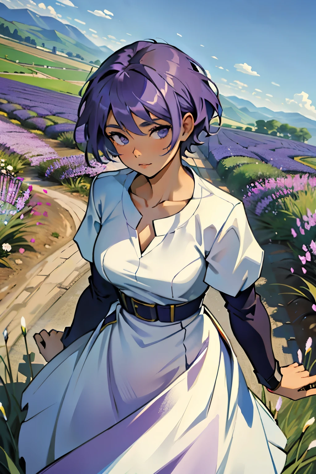 (masterpiece, best quality:1.3)
KOFAngel, 1girl, solo, short hair, lavender field, midday, bright and vibrant with a sea of purple blooms