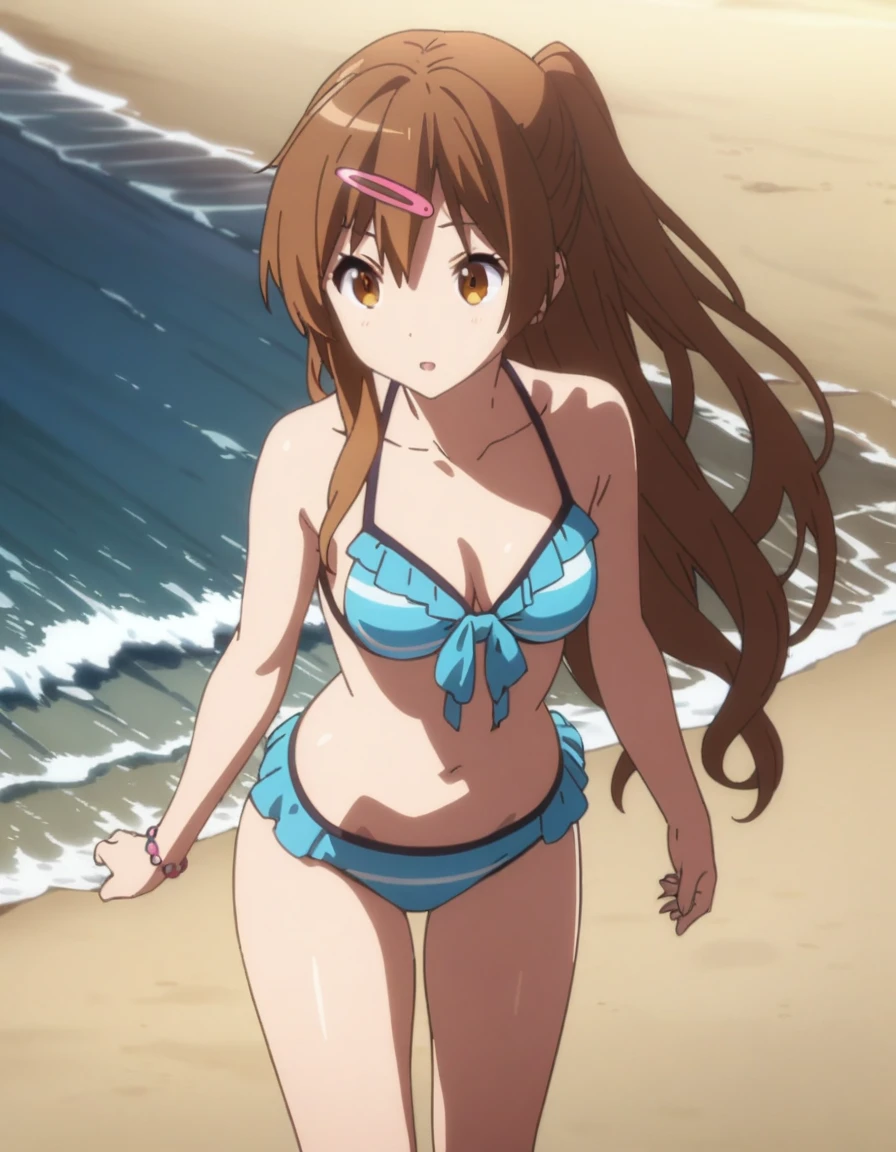 (tmasterpiece、quality、the detail、超高分辨率、8K、Beautifully detailed lighting、Drunk、Very beautiful girl、long brown hair,With a headband,hair is wet、long hair,Two very long low ponytails、Repairs and repairs、The sea of repair、Neat bangs、The bangs are thicker,In love、female high-school student、Clothed only in bikini、cleavage display、sweat profusely、1 girl in、eBlue eyes、on top of the bed、Blush、sleepy-eyed、slightly open mouth、bareless、compulsive、Breathing heavily、Loved it very much、Sexual facial expressions seen from above、Perfectly trimmed fingers,don't have clothes,spread your legs,Spray water between legull body photo,slender thighs,Spread your legs,drools,messy hair,half-open bikini。Put one hand between your legs,The lines between the legs are real。There are tears in the corners of the eyes,There are swirling lines inside the eyes,Tsundere,body up and down,Hand repair,