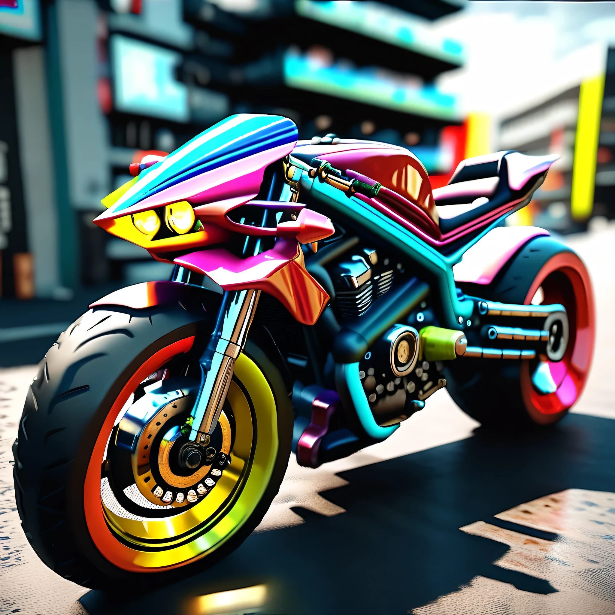 a skeleton biker riding a cyberpunk motorcycle,hyper realistic,3d,symmetrical,highly detailed,vivid colors,best quality,4k,masterpiece,ultra-detailed,photorealistic,physically-based rendering,extreme detail description,professional