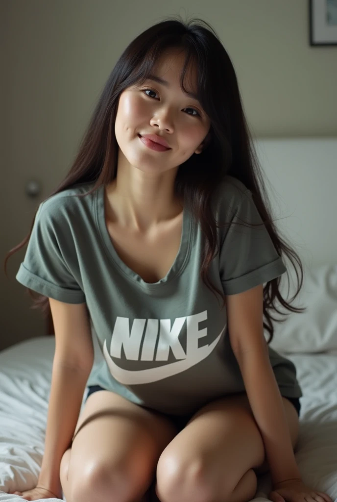 1 girl , realisticlying, best qualityer, Lie down in bed((Eye makeup))((((short skirt)))),((sandals))(((Low-cut clothing)))((Spread your legs to reveal your panties))(((Happy expression: 1.8)),full bodyesbian, (Larger chest), Twinkle, (20yr old), ((Slimmer figure: 1.5)), (((tee shirt: 1.5)))), ((Nice hairstyle: 1.5)))),((((ankle)))),((((Toes))))