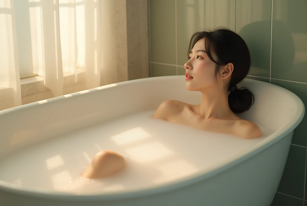 (nsfw 1.1)、((1girl))、((​masterpiece))、realisitic、((ighly detailed:1.3))、Beautiful Princess Lucina bathing in a marble tub、wetting hair、Wearing a light bathrobe、clothed bathing、Ivory Gordai、Setting up the royal palace bathroom、steams、Ornate marble bathtub、(Rose petals floating in water: 1.3)、Early morning light、window、Twilight、Dynamic poses、Dynamic angles、