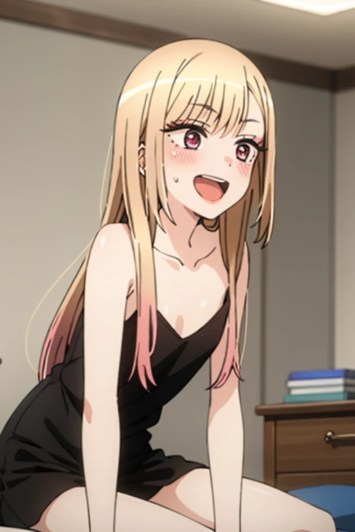 ((Best Quality)), ((masterpiece)), (be familiar with), Perfect Face, indoor, bedroom, Watching the audience,
One woman, Kitagawa Marin,
Open Mouth, Ecstatic expression, blush, smile,
Small breasts, Flat Chest, , , , Girl,
Long Hair, Long Hair,
Leg spread,