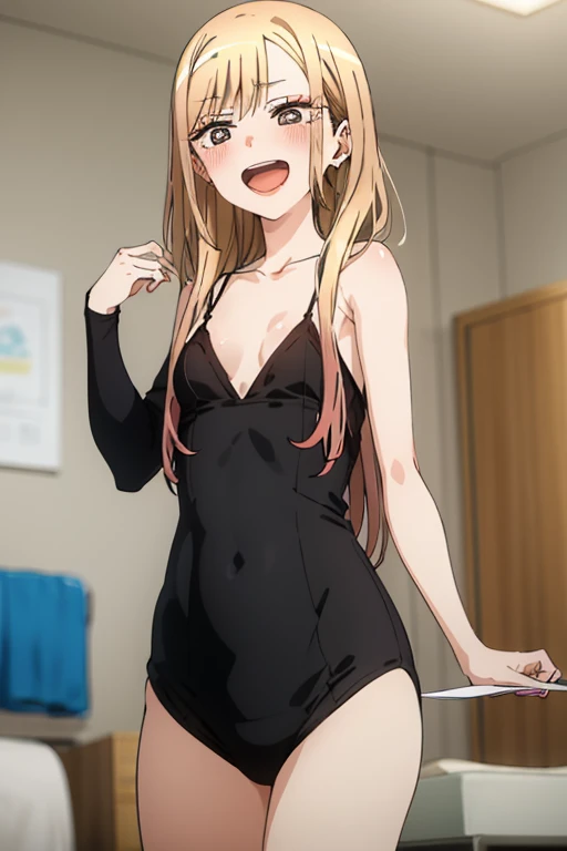 ((Best Quality)), ((masterpiece)), (be familiar with), Perfect Face, indoor, bedroom, Watching the audience,
One woman, Kitagawa Marin,
Open Mouth, Ecstatic expression, blush, smile,
Small breasts, Flat Chest, , , child, Girl,
Long Hair, Long Hair,
Leg spread,