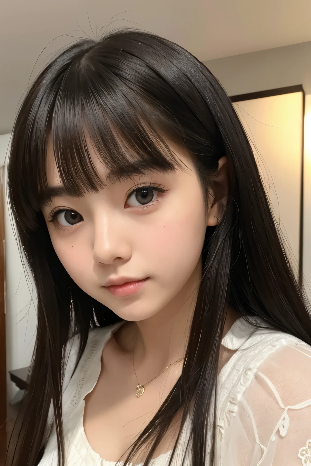 (masterpiece, Best Quality:1.2), 8k,Best Quality,masterpiece,Very detailed, High resolution, Very detailed, Best Qualityの写真,Teen,Age 15,High school girl,Idol,beautiful girl, (とてもcute日本の***),straightヘア, straight, With bangs, Black Hair,cute, cute, cute日本人女性, Very delicate and beautiful face, Big Eyes, Wide eyes, Looking at this, one&#39;s home, indoor,Sitting,On the bed, mini skirt,(thigh),Perfect bare legs,Delicate legs,Perfect Proportions,((Japan uniform)),((スクールユニフォーム mini skirt)),(tie),Black socks,Crouch down,(She lifted her skirt to reveal her white panties.),The crotch is visible,Show me your panties,I can see panties,Slender thighs seen from the front,Fair-skinned girl, kind,Junior high school students,Winter clothes,Long sleeve, Loungewear, cute恋人, 18 years old, Adorable, Realistic student, 美しいJunior high school students, Big Eyes, 美しいHigh school girl, Selfie, Personal photo shoot,Selfieの角度,Women&#39;s Room,Natural soft light,big round glasses,Idol, はにかむHigh school girl（Hmmmm）,She smiles happily at me, Watching the audience,Natural