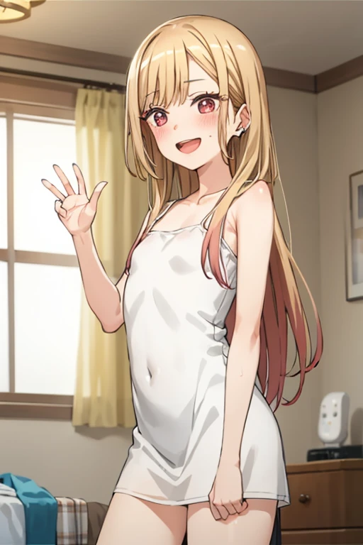 ((Best Quality)), ((masterpiece)), (be familiar with), Perfect Face, indoor, bedroom, Watching the audience,
One woman, Kitagawa Marin,
Open Mouth, Ecstatic expression, blush, smile,
Small breasts, Flat Chest, , , child, Girl,
Long Hair, Long Hair,
Leg spread,