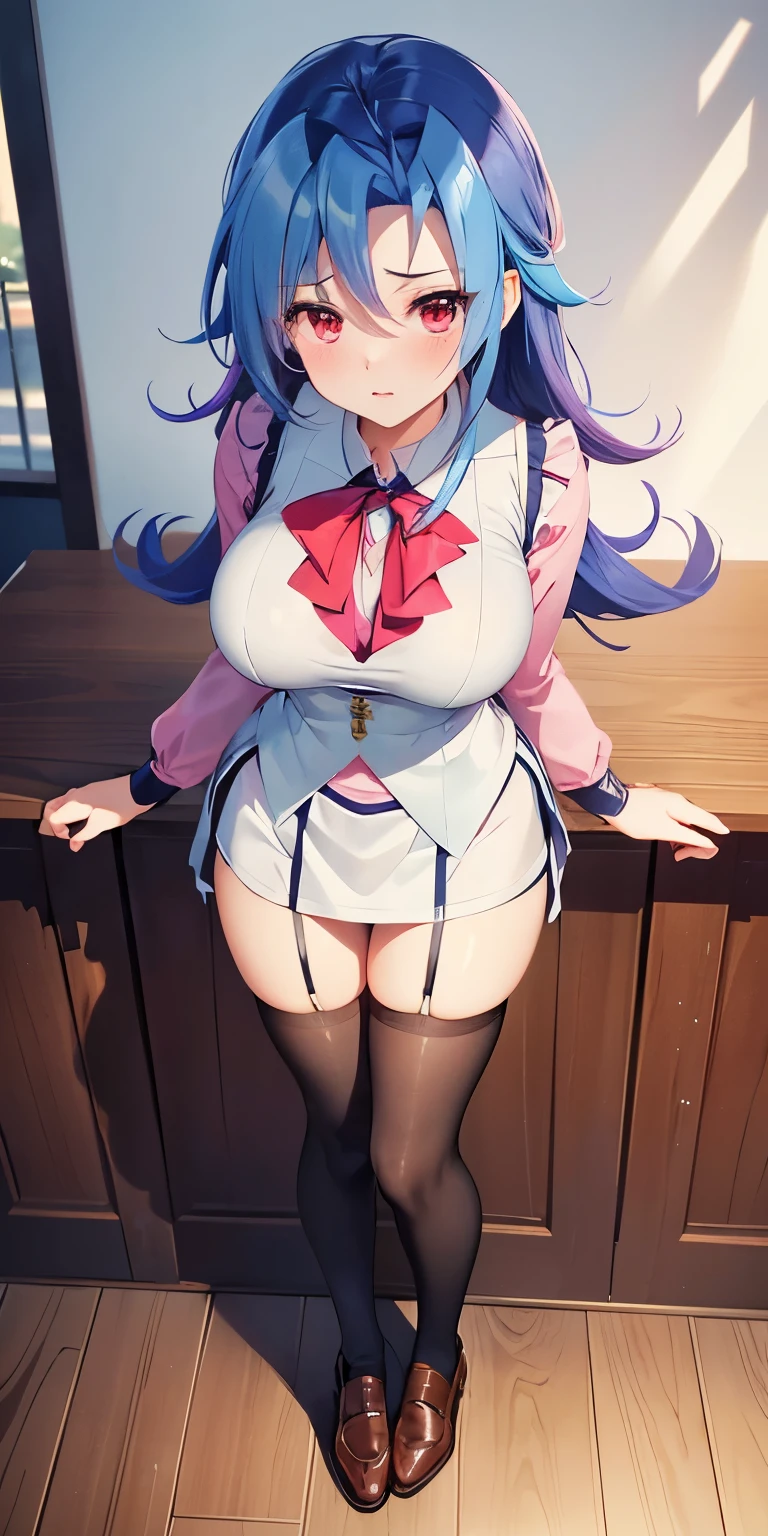 ((masterpiece)), ((Highest quality)), ((Very detailed)), One girl, Long Hair, classroom, Feet Focus, Sit on a chair, Big Breasts, plump, blazer, skirt, (Black Pantyhose:1.2), Wicked Smile, Looking at the audience, From below, (Turn the soles of your feet to the viewer:1.3), Steaming body, Sweat, (Sweaty feet:1.2), Lift your legs,(nsfw:1.3),(Bukkake on the feet:1.2)