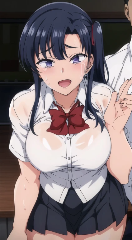 score_9, score_8_up, score_7_up, blow job, source_anime, sex, small penis, cum penis, cum shot in penis, big breasts, 1 boy, 1 girl, blowjob, Concept - better cheek pinching and mouth pull, mokuren