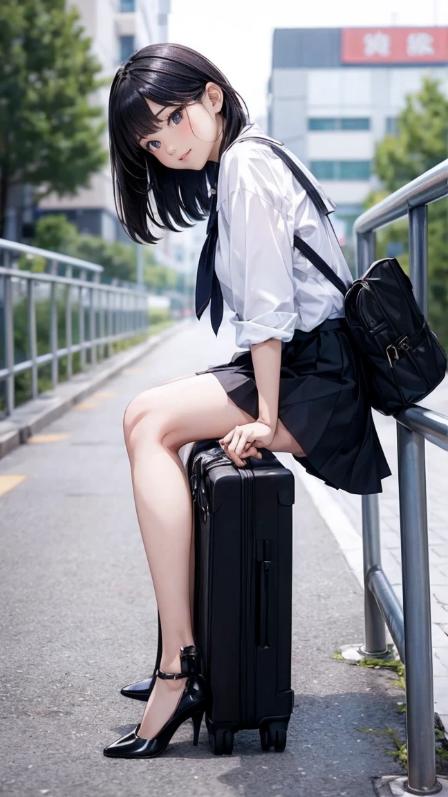 (Realistic, photo Realistic:1.2), ((Highest quality)), moving her center of gravity back, Quite embarrassing, White panties, (Showing panties:1.4),Tight Skirt, (Under the skirt:1.3), (Lift up your skirt:1.3), (squat:1.4), Put your heels on the ground, Spread your legs a little, 膝を上げてsquat, Put your butt on the ground, black penny loafers, Beautiful face details, Real human skin, Gentle expression, Front view, angle From below, Realistic, photoRealistic, cute, Short skirt, squat deep on school grounds, cute school girl, Japanese school girl uniform, Sailor suit, whole body,Smile, Natural smile, Charming smile, Captivating smile, (View your viewers:1.2), from the front, From below,