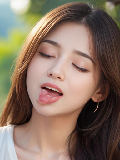 (close your eyes):2.0, (open your mouth):1.5 real number、8--old、 photo、(Masseter muscle part)、(highest quality)、high resolution、((look up))(with a girl)、(realistic、Photoreal:1.2), Upper body、No sleeve、skinny、14 yearbreasts、close your eyes、深いsorrow、sorrow、空をlook up、open your mouth、shout、crowded train、background ,old eve、background blur