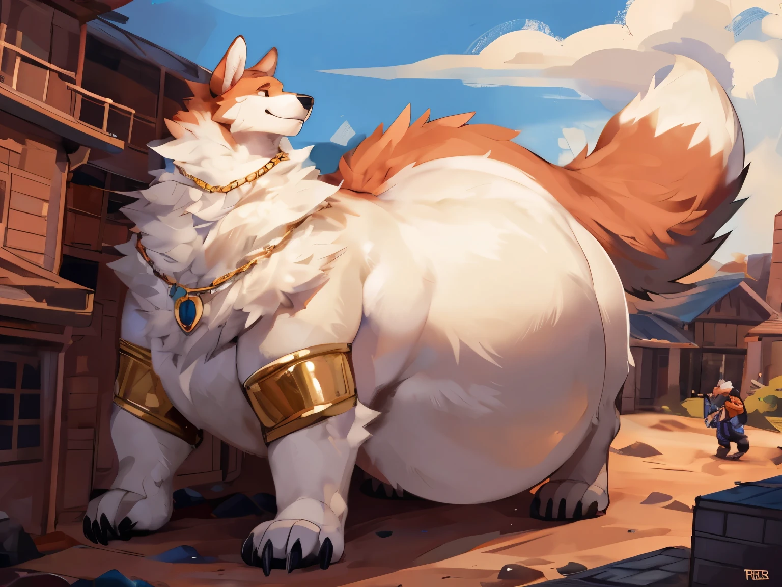 4k ultra quality, 4k full body view,(ultra high detailed body),(enomorous foxtaur), detailed body,white belly fur,by mystikfox61, by glitter trap boy,feral paws, by bebebebebe,by morethreedee, by seibear,(choker),(thick thigh),(chubby thigh),thicc thigh,thick legs,chubby legs,thicc legs,massive butt,enomorous thigh,massive thigh,massive legs,enomorous legs,thick lower legs,wide legs,(detailed thigh),(wide thigh),thick butt,fluffy belly,furry belly,sharp nails,((sfw)),(ultra detailed face),detailed eyes,big tail,fluffy tail,(detailed tail),enomorous tail,bigger tail,huge tail,volumetric light,((taur)),ultra bigger lower body,big lower belly,round lower belly,big paws,(thick paws),fluffy paws,furry paws,enomorous foot paws,huge foot paws,animal focus,legendary beast,standing,enomorous lower body,strong lower body,(long legs),front view,golden bracelet,leather belts,ornate necklace,ornate belts,multiple belts,ornate saddle