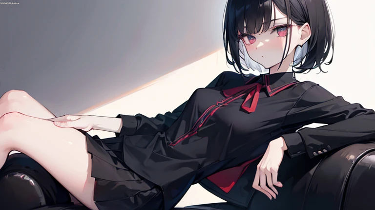 shinomiya kaguya,1girl,solo,shaded face,hand on own chin,shuuchiin academy school uniform,black pantyhose,sitting,crossed legs,masterpiece,best quality,very aesthetic,absurdres