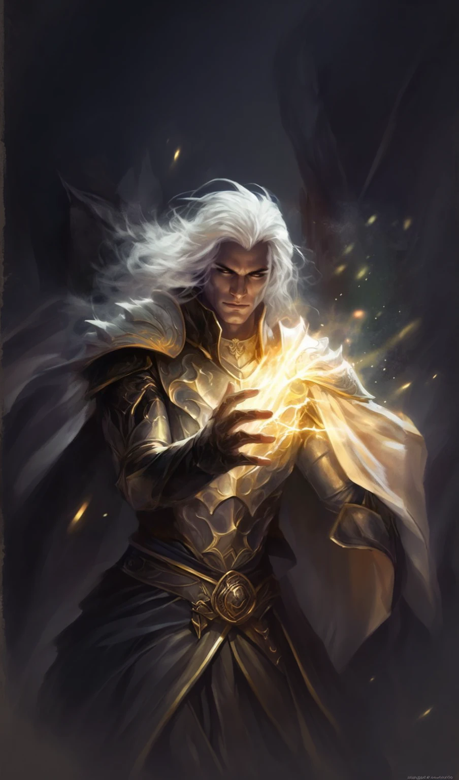 describe in detail an RPG character, Dhampiro, similar to Castlevania's Alucard, who was once human. Now as a Paladin of Tauron, with a well-defined physique but skeletal lean for and 1000 years in Tupor, Vlad seeks his surrender believing himself to be a freak, what he has become, but with honor in his heart, seeks justice against any and all creatures of darkness, against Dracula and Stradh, shows himself to be a formidable and feared warrior in battle, his gray skin and his long, white hair, show his longevity of his years after so long Sleeping, but now with his return, his black cape with carvings in Gold and velvety red inside, show all his power that he gained after waking up from his long Sleep. Vlad seeks strength to protect those who are important to him, since in the last war, in the holy war of a thousand years ago, when he was still human, he could not do this. That is why Vlad n accepts to be unable to protect his allies, and seeks to prove himself the strongest at all costs, building his legend around the titles that in the course of his walk foilram sendi conquered, such as "the king of darkness", "the king without an army", "the sin of wrath" or "Vlad the Immortal"
Message sent. describe in detail an RPG character, Dhampiro, similar to Castlevania's Alucard, who was once human. Now as a Paladin of Tauron, with a well-defined physique but sucked into being more than 1000 years in Tupor, Vlad seeks his surrender believing himself to be a freak, what he has become, but with honor in his heart, seeks justice against any and all creatures of darkness, against Dracula and Stradh, shows himself to be a formidable and feared warrior in battle, his gray skin and his long, white hair, show his longevity of his years after so long Sleeping, but now with his return, his black cape with carvings in Gold and velvety red inside, show all his power that he conquered after awakening