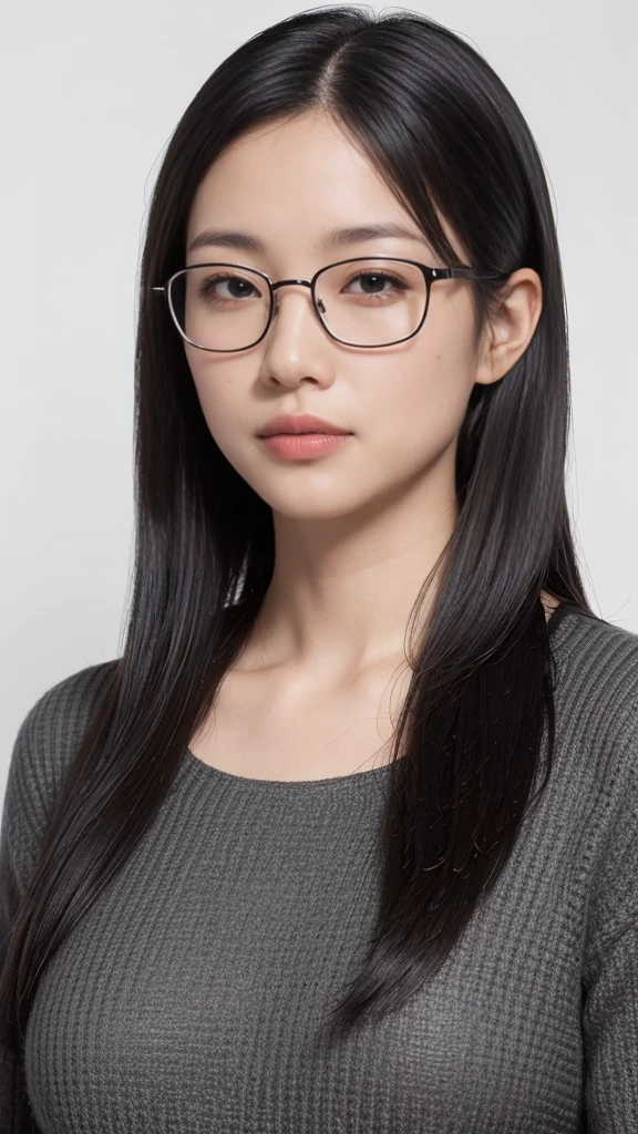 High resolution、masterpiece、Textured Skin、High image quality、超High resolution、Very detailed、woman、Look at,Plain black hair、Age 35、Tired expression、Rimless Glasses、Face close-up、