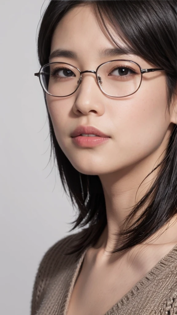 High resolution、masterpiece、Textured Skin、High image quality、超High resolution、Very detailed、woman、Look at,Plain black hair、Age 35、Tired expression、Rimless Glasses、solo、