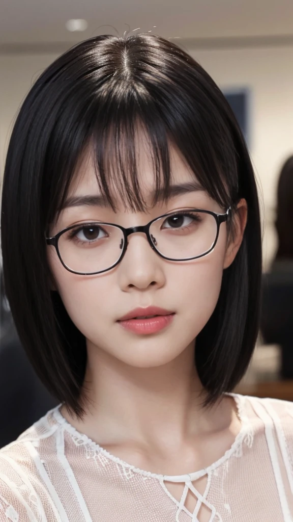 High resolution、masterpiece、Textured Skin、High image quality、超High resolution、Very detailed、woman、Look at,Plain black hair、Age 35、Tired expression、Rimless Glasses、solo、