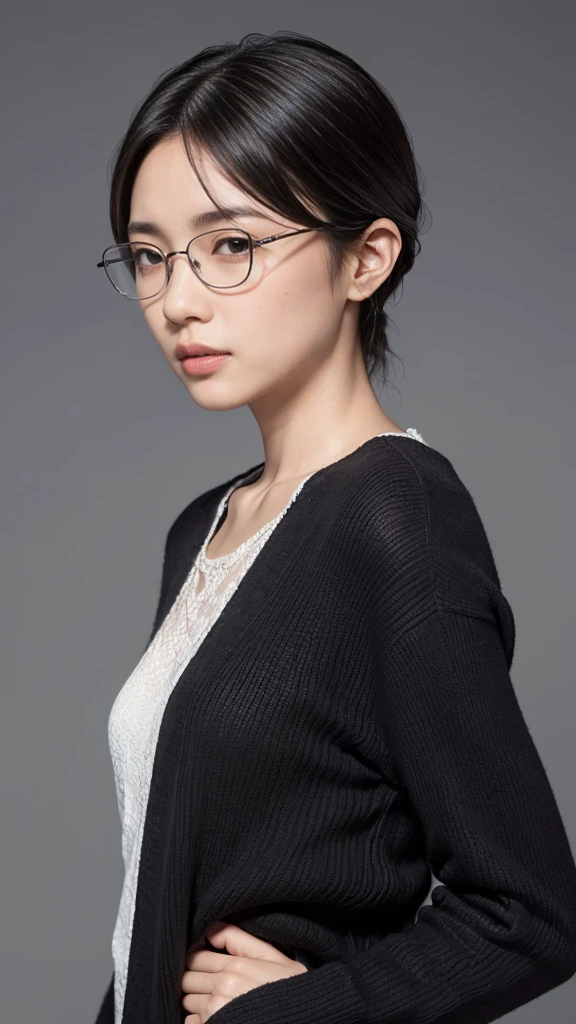 High resolution、masterpiece、Textured Skin、High image quality、超High resolution、Very detailed、woman、Look at,Plain, unkempt black hair、Age 35、Tired look、Rimless Glasses、solo、