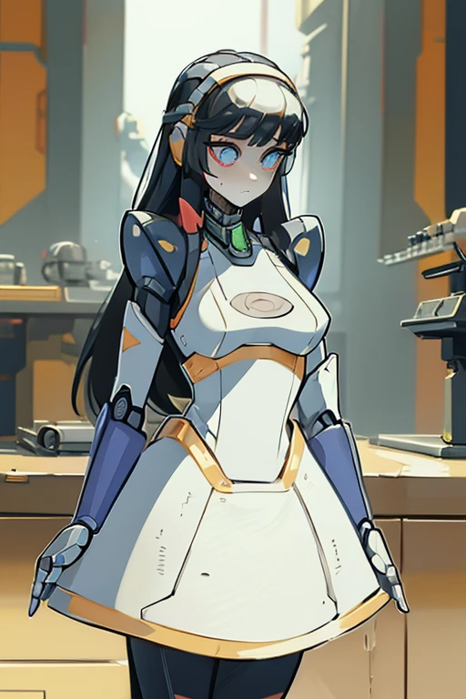 (masterpiece),(Highest quality),(Super detailed),(Best illustrations),(Best Shadow),(Absurd),(Detailed Background),(so beautiful), 16K, 8K, 4K,(Best Shadow),empty eyes,robotization,woman ,big bust,Robot Joint ,Metal skin,Black Suit,long hair,a black suit that covers the whole body,robot hand,cyber bodysuit,metal cat ear,robot