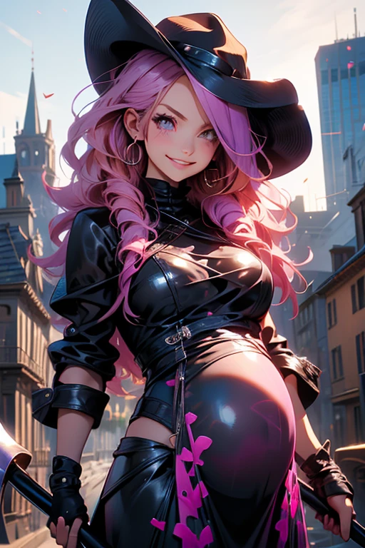 1fille, (Best quality:1.1), (Masterpiece:1.4), portrait, 1fille, (cheveux volumineux)+ , ((curly hair))++, cheveux longs, ((dark skinned))++, (((cheveux roses ))), (golden eyes), Cheveux courts, Gros Seins, Pink Hair , (big lips)+, evening dress, Party Dress , Short Dress , Bas en dentelles, black stockings , peau brillante, Brillant, starry night , pleine lune, Decor Urbain, Bas dentelle, Fioritures, pose dynamique, seiza