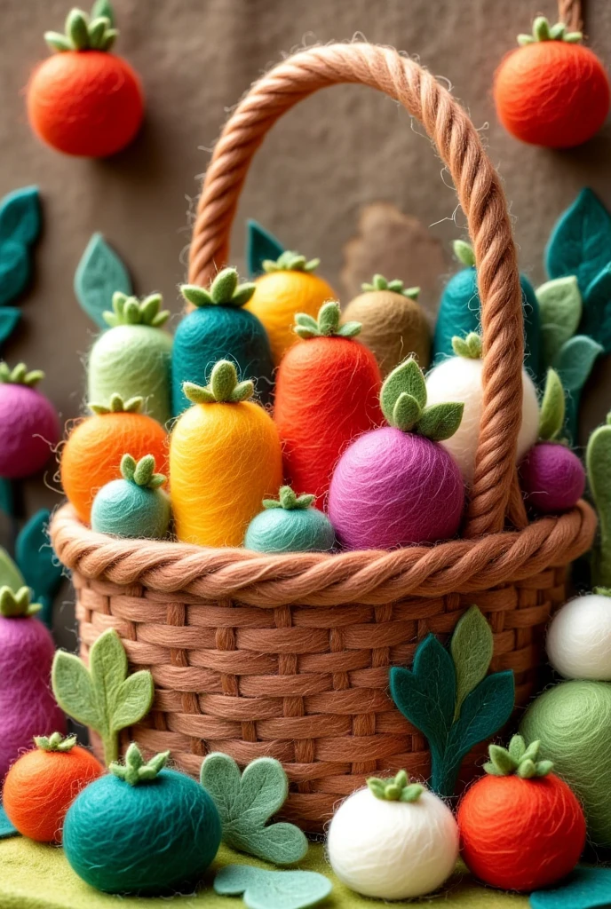 Very strong felt style，Vegetables in the basket，cute