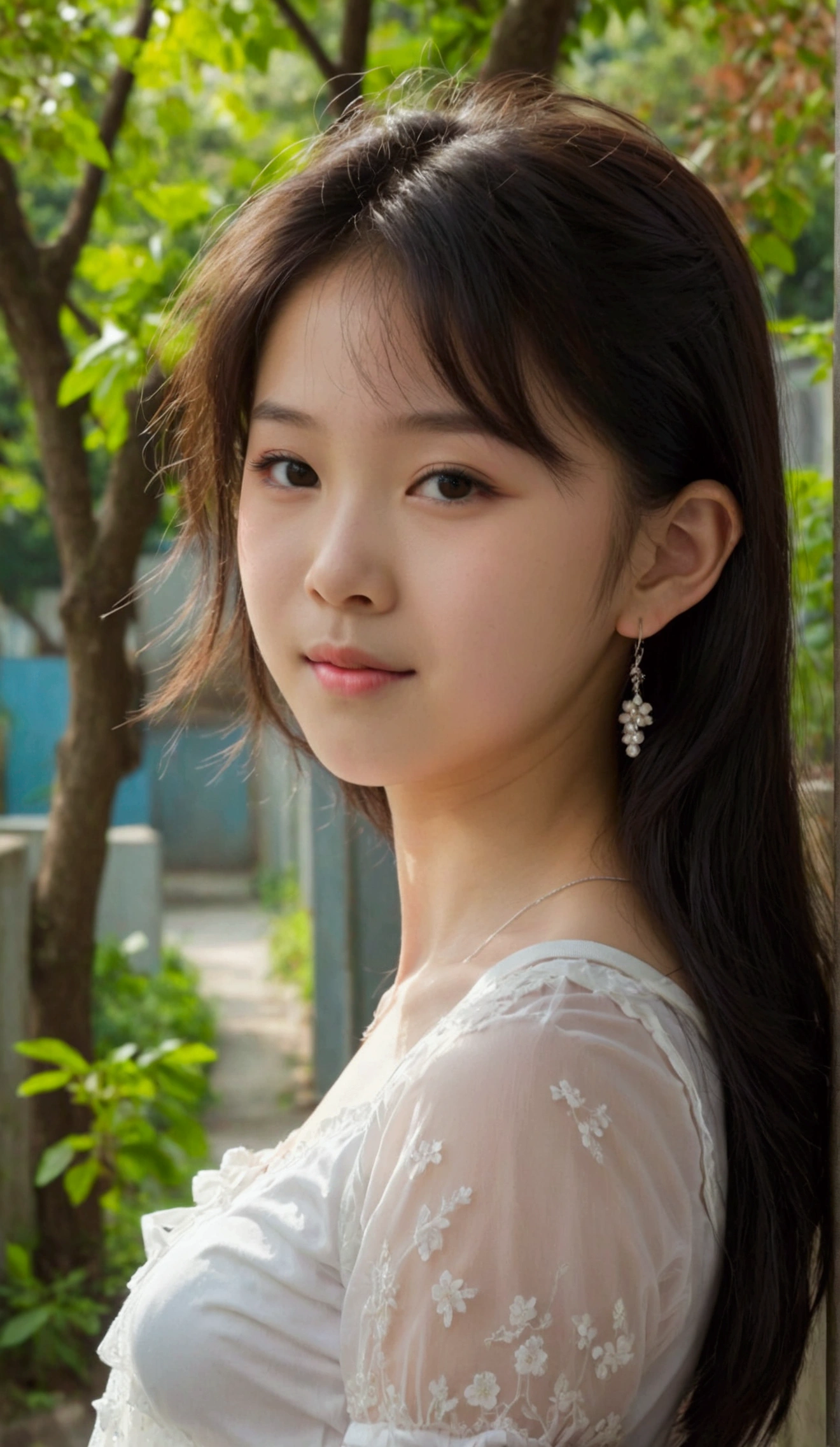 Prettiest asian girl, the cutest asian girl, sweet asian girl on the schoolyard, relaxing, age 9 with, pale skin, juveniles physique, charming adolescents girl, wear white camisole dress that show off her unique cuteness, full-body shot