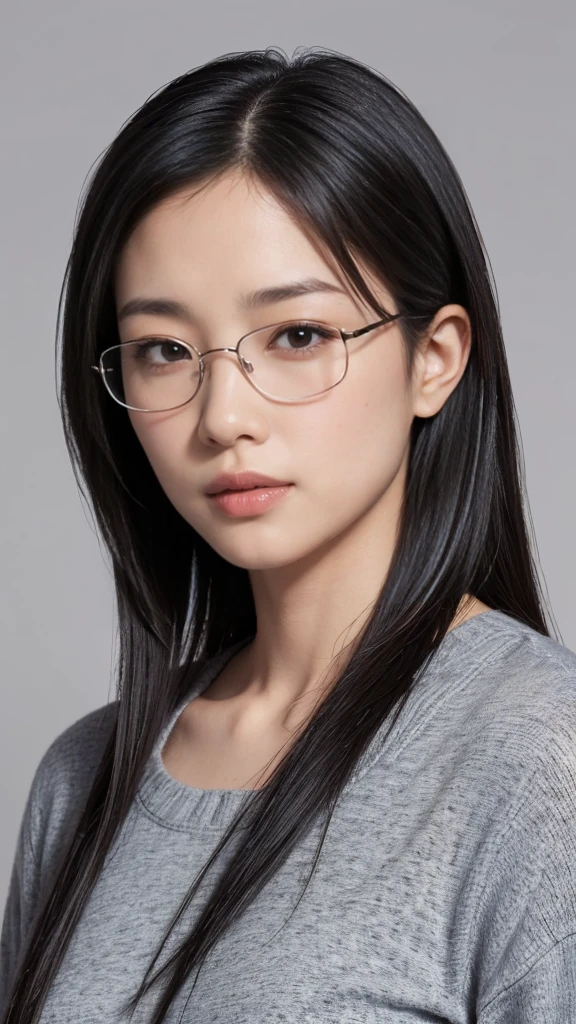 High resolution、masterpiece、Textured Skin、High image quality、超High resolution、Very detailed、woman、Look at,Plain, unkempt black hair、Age 35、Tired look、Rimless Glasses、songerie、Model pose、