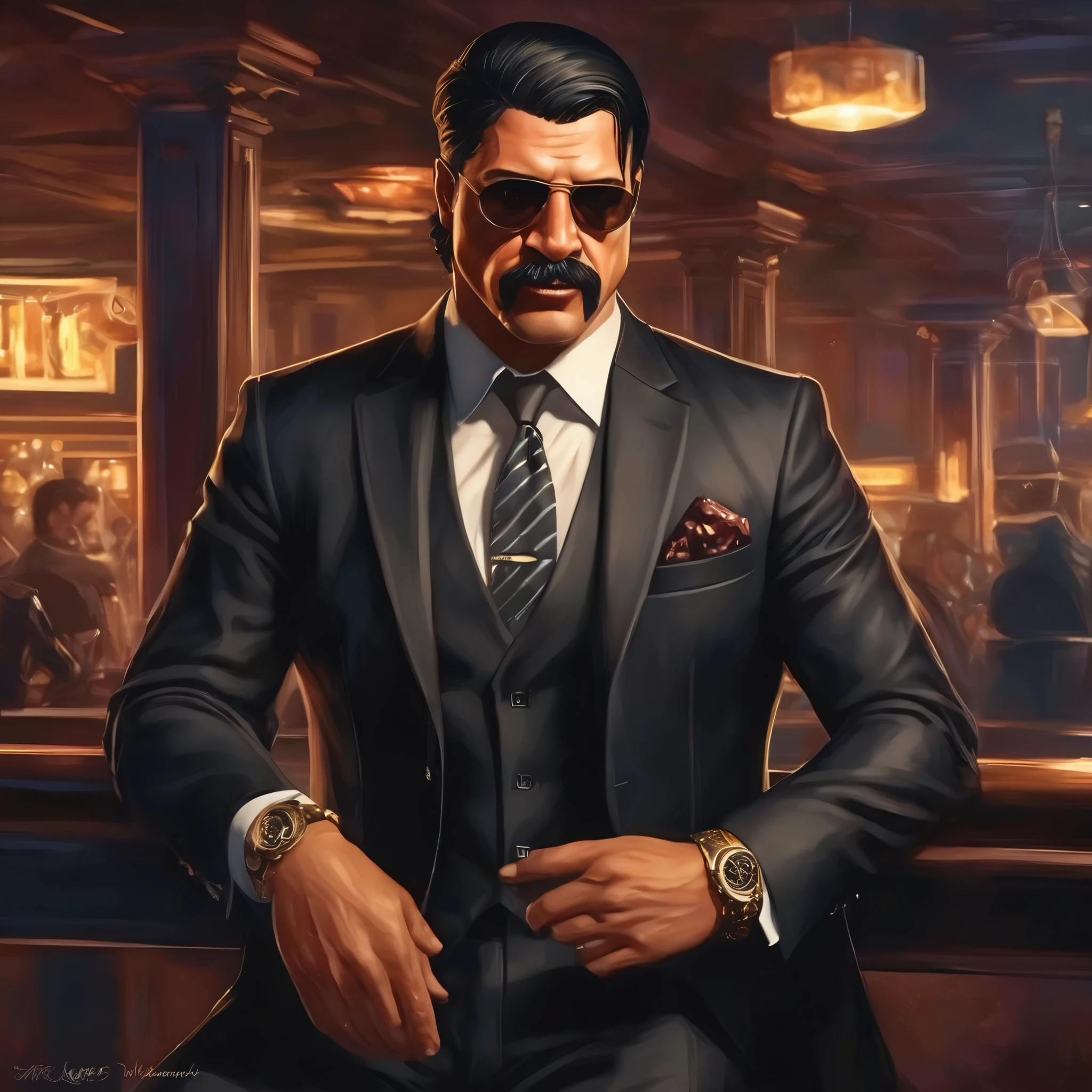 (obra maestra, Mejor calidad:1.2), 1 chico, thenahualli, serious, dangerous man, elegant, elegante, he is a gangster, (((black suit))), penthouse, Las Vegas, (((realistic, detailed, photorealistic))), night, midnight