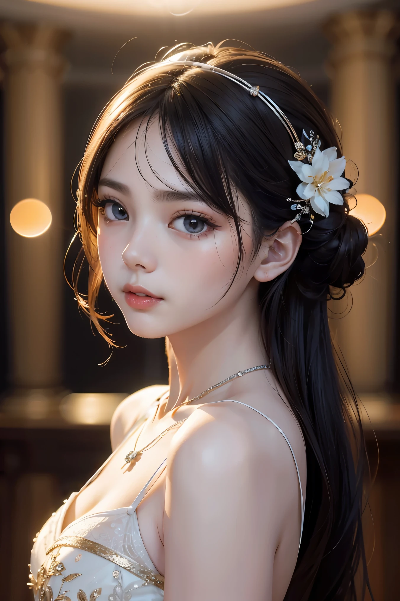 best quality, masterpiece, highres, 1girl,china wedding  dress,hair ornament,necklace, jewelry,Beautiful face,upon_body, tyndall effect,photorealistic, dark studio, rim lighting, two tone lighting,(high detailed skin:1.2), 8k uhd, dslr, soft lighting, high quality, volumetric lighting, candid, Photograph, high resolution, 4k, 8k, Bokeh