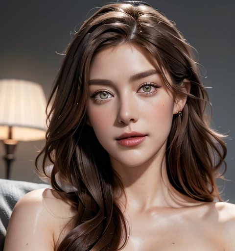 ((No NSFW)), ((((masterpiece, best quality, high resolution)))), Ray tracing, golden ratio, shadow not dark, Extremely detailed 8K, Beautiful girl with voluptuous body, (Ultra HD, Ultra-detailed, Highly detailed, Highly realistic, Ultra-realistic, photograph realistic), (1 girl:1.5), (Realistic red hair), (long wavy hair, hair ornaments, earrings), (dynamic poses), facing at camera, looking at viewer, (blushing red, embarrassed, smile), (hazel eyes, sharp eyes, big eyes, eyes same size), (round and bouncy breasts, perky breasts:1.2, breasts same size), anatomically correct areolas and nipples, (beautiful detailed face, beautiful detailed eyes), (sitting on couch with female model's legs wide apart), (dark lush pubic hair, detailed vulva taht is swollen with sexual excite, detailed crotch), sweat, very wet body by sweat, glow, [[[[(sunbeam, sunlight),]]]] (([[[[[Close up bust shot of]]]]] female model with full naked body, [[[[[from her head to her hips]]]]])), bedroom, seductive. ((Her face in focus, eye contact, front view, center, close-up her head,[[[[[upper_body from her head to her neck,]]]]] finely detailed eyes, finely detailed Gorgeous face, perfect face proportions, masterpiece:1.8, best quality:1.8, (head is in the center of the screen).))