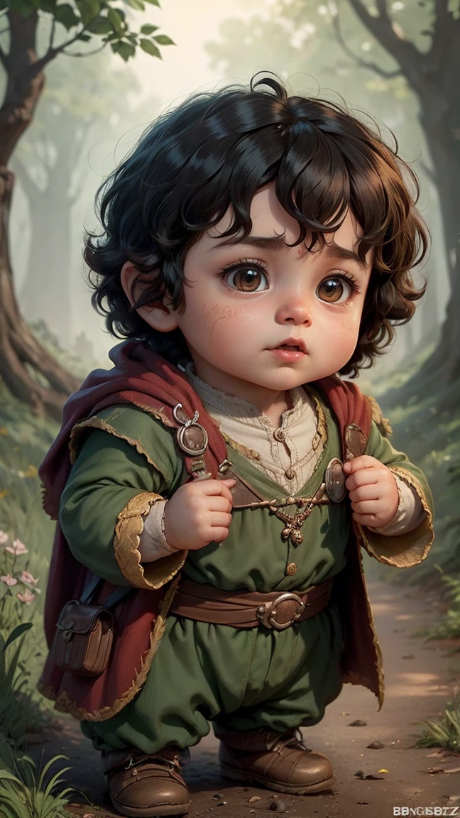 (cbzbb:1.25), portrait of cutest frodo baggins baby illustration, artstation, CGI_Animation,