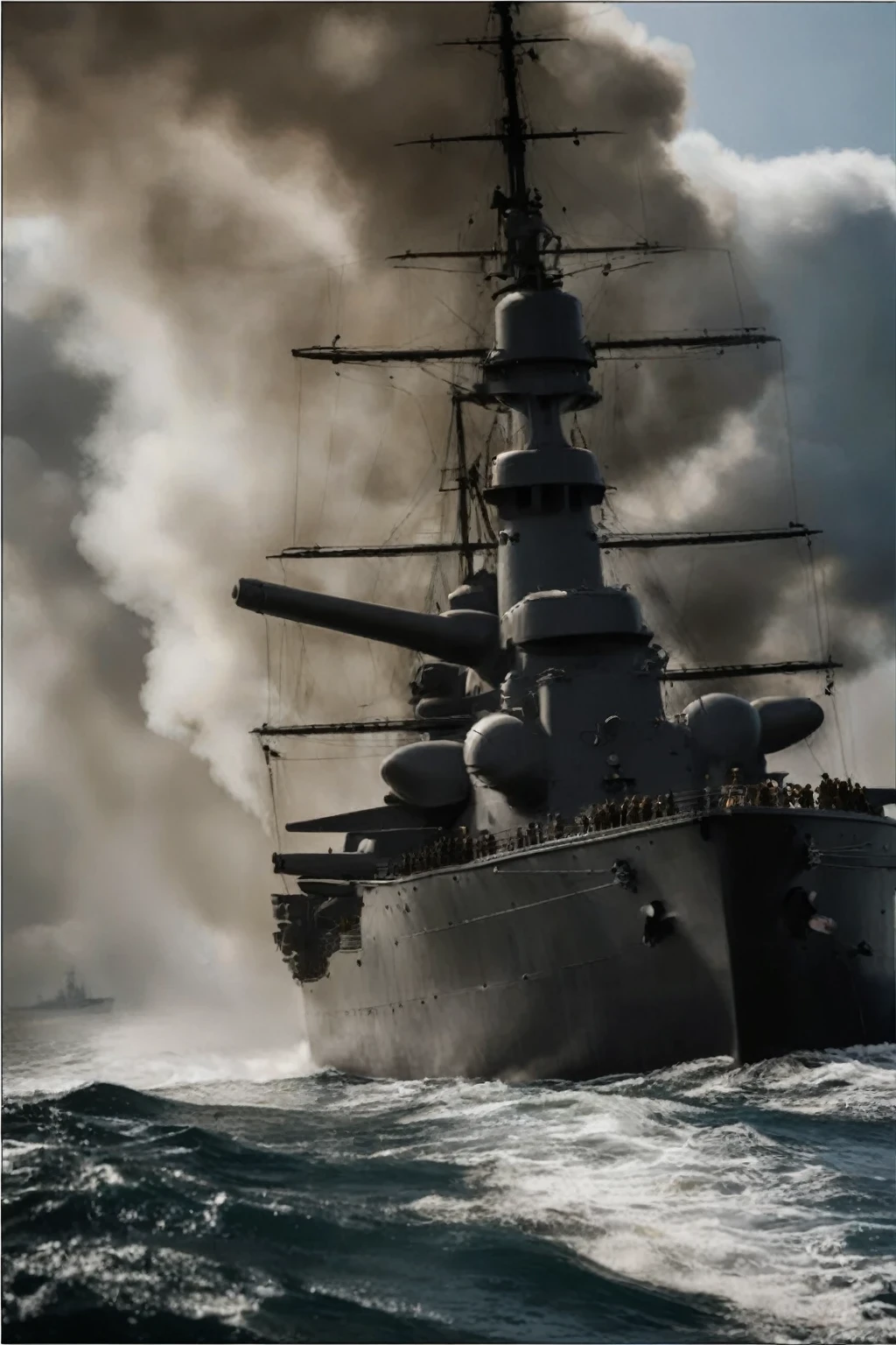 A smoking ship sinking into the sea, warship, Very intense, Battleship, Naval battles, Navy background, warships, epic Naval battles, Cover photo, Naval battles, realistic warship design, By Francesco Raibolini, oceanic Naval battless, Dreadnought, Dramatic front view, By Francesco Bonsignori, Intense Battle, Military Photography