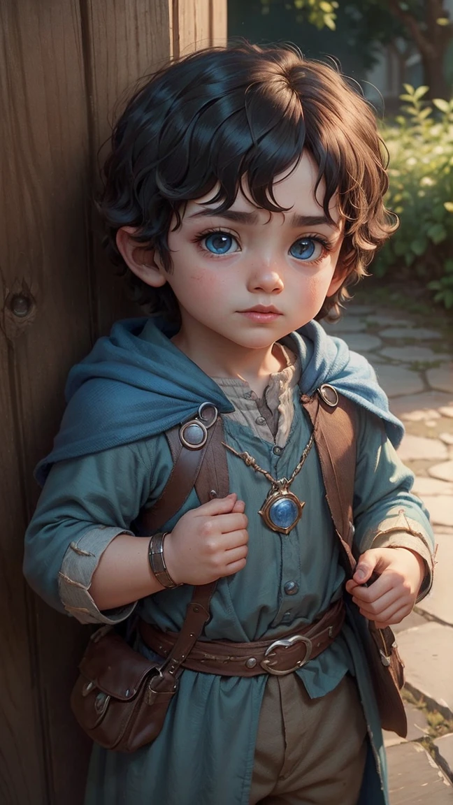 (cbzbb:1.25), portrait of cutest frodo baggins blue eyes , artstation, CGI_Animation,