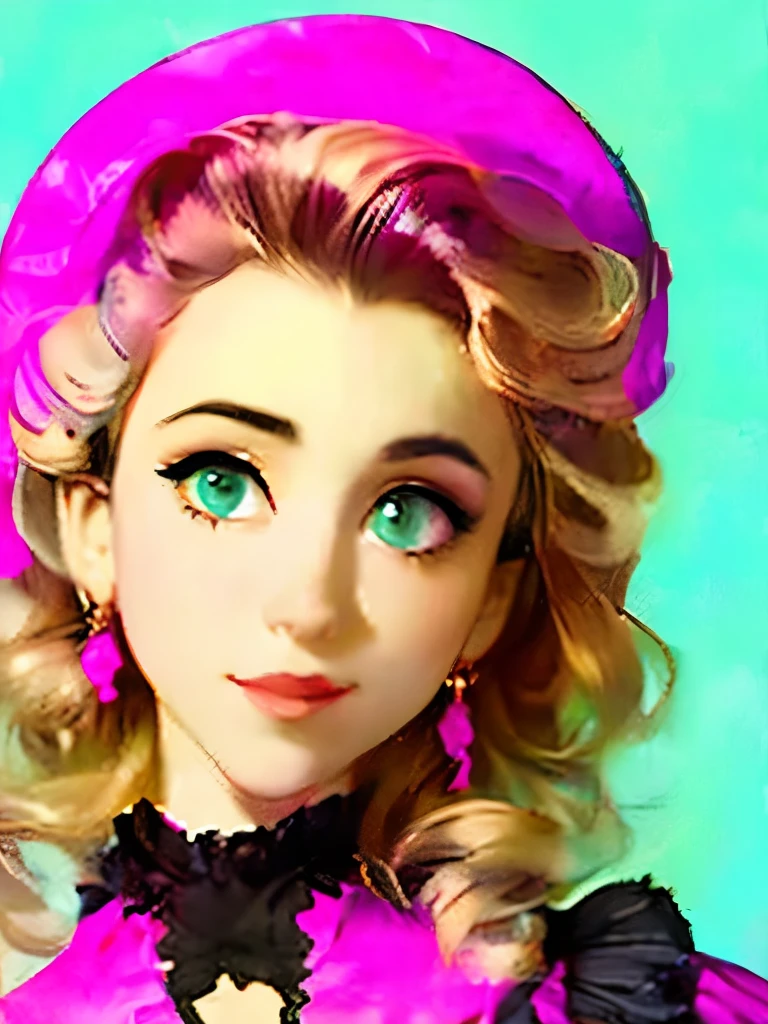a close up of a woman wearing a pink hat and gloves, a colorized photo by Mark Arian, flickr, rococo, a beautiful victorian woman, victorian lady, in victorian aristocrat, victorian style, beautiful feminine face, very beautiful portrait, beautiful portrait, victorian era, fantasy victorian art, victorian setting, victorian age, romanticism portrait, gorgeous portrait, beautiful princess