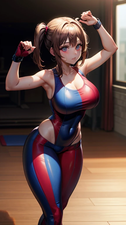 High quality masterpiece, (Unreal Engine), reality:1.8, Ultra-high resolution, Rich contrast, Very high quality, 8k, High definition texture, Astonishing absolute resolution, Advanced Settings, colorful, Clear images, Sharp focus, Digital Blending, (Hasselblad Photos, Dynamic Angle),

1 girl, Remember, Big Breasts, pigtails, Red eyes and blue eyes, gloves, (Wear a tight yoga suit, Bold and sexy yoga poses ,Hot Yoga, Sweat makes your yoga wear transparent),  

indoor, Hot Yoga, 