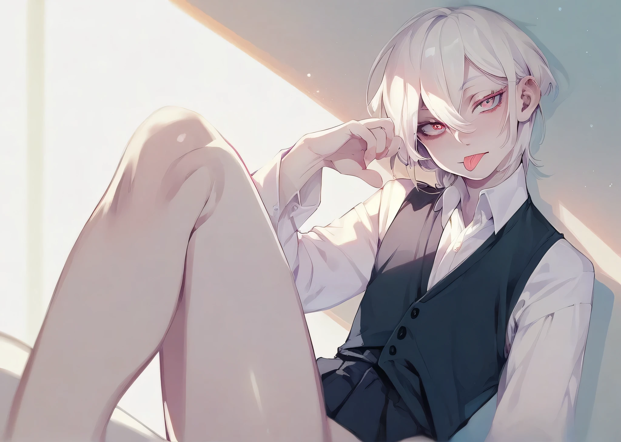 score_9, score_8_up, score_7_up, uncensored
femboy, shirt, vest, white hair, pale skin, tongue out, looking at viewer
