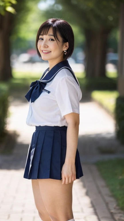 (Best-quality, Masterpiece, Ultra-High-Resolution, (Photorealistic:1.4), Raw Photo, depth of field, professional lighting, perfect anatomy, extremely details), ((downpour weather, heavy rain, detailed downpour-weather, detailed heavy-rain)), 1girl, 15-years-old, the most famous Japanese idol, full body shot, (wearing Japanese high-school uniform, white dress-shirt, navy-blue pleated skirt, white socks, black loafer), standing on school playground, soaked all over by heavy rain, extremely cute face like the most popular Japanese idol, extremely cute and extremely big eyes, extremely beautiful skins, extremely cute hair, extremely cute things, extremely cute legs, looking at viewer
