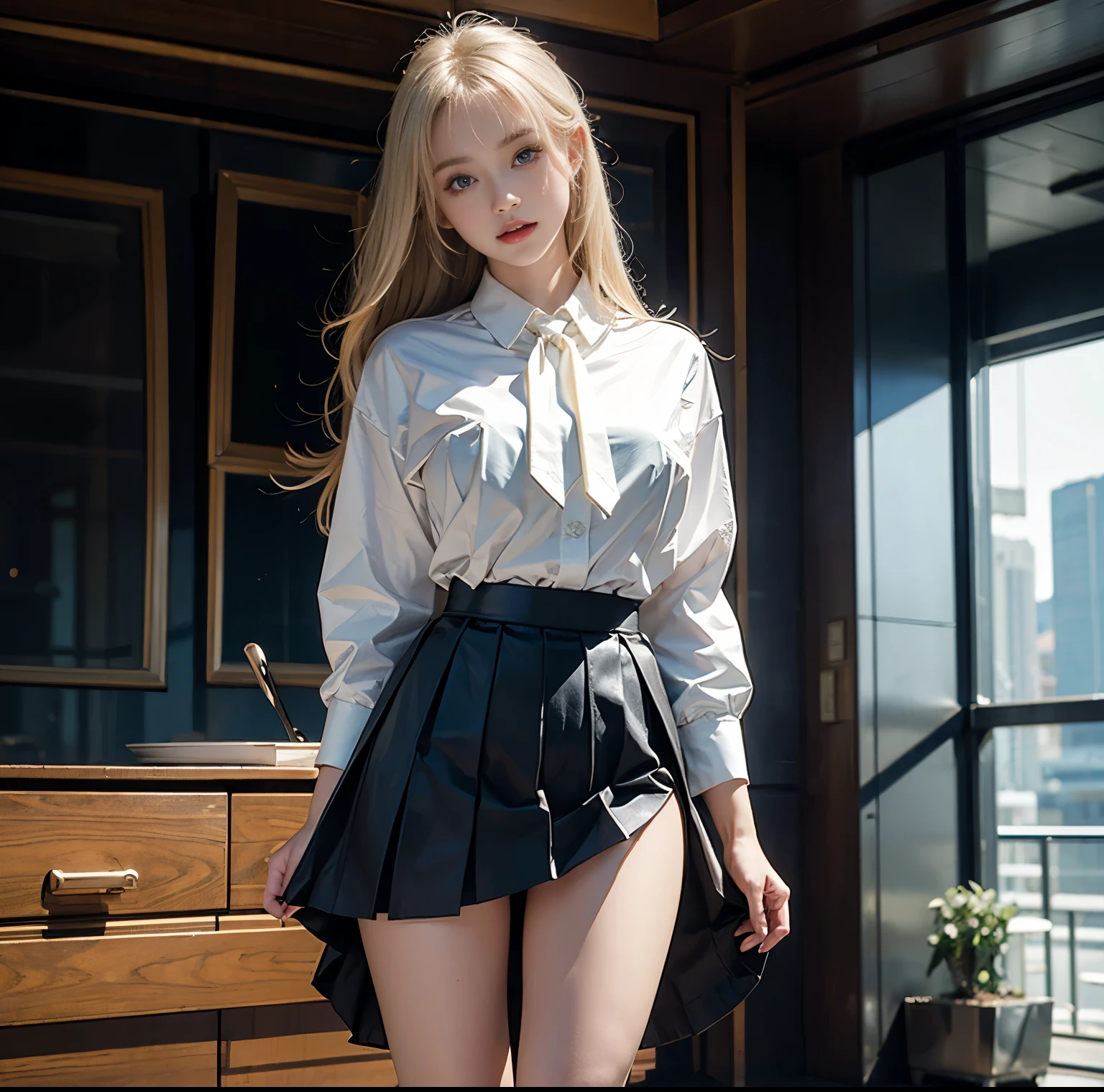 Dove Cameron in skirt and stockings