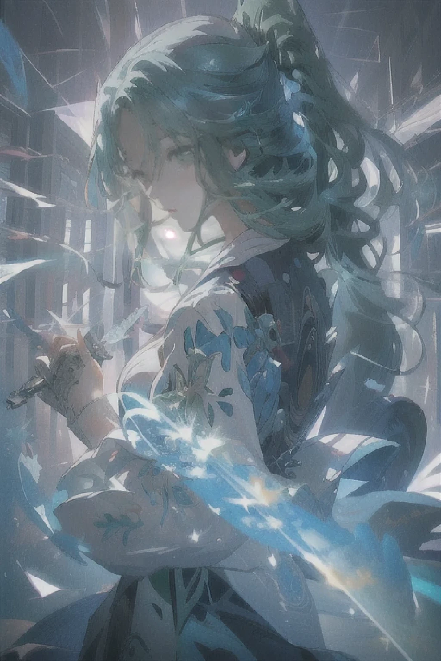 A painting,The painting shows a woman in a green dress standing in a room, Anime Abstract Art, detailed Digital Animation Art, Digital Art on Pixiv, Digital Animation Art, Beautiful anime illustrations, Anime Art Wallpaper 4K, Anime Art Wallpaper 4K, By Yumi, Anime style digital art, HD Anime Art, Animation fantasy illustration,Green eyes like gemstones,Beautiful figure,Beautiful feet,Holding a scroll