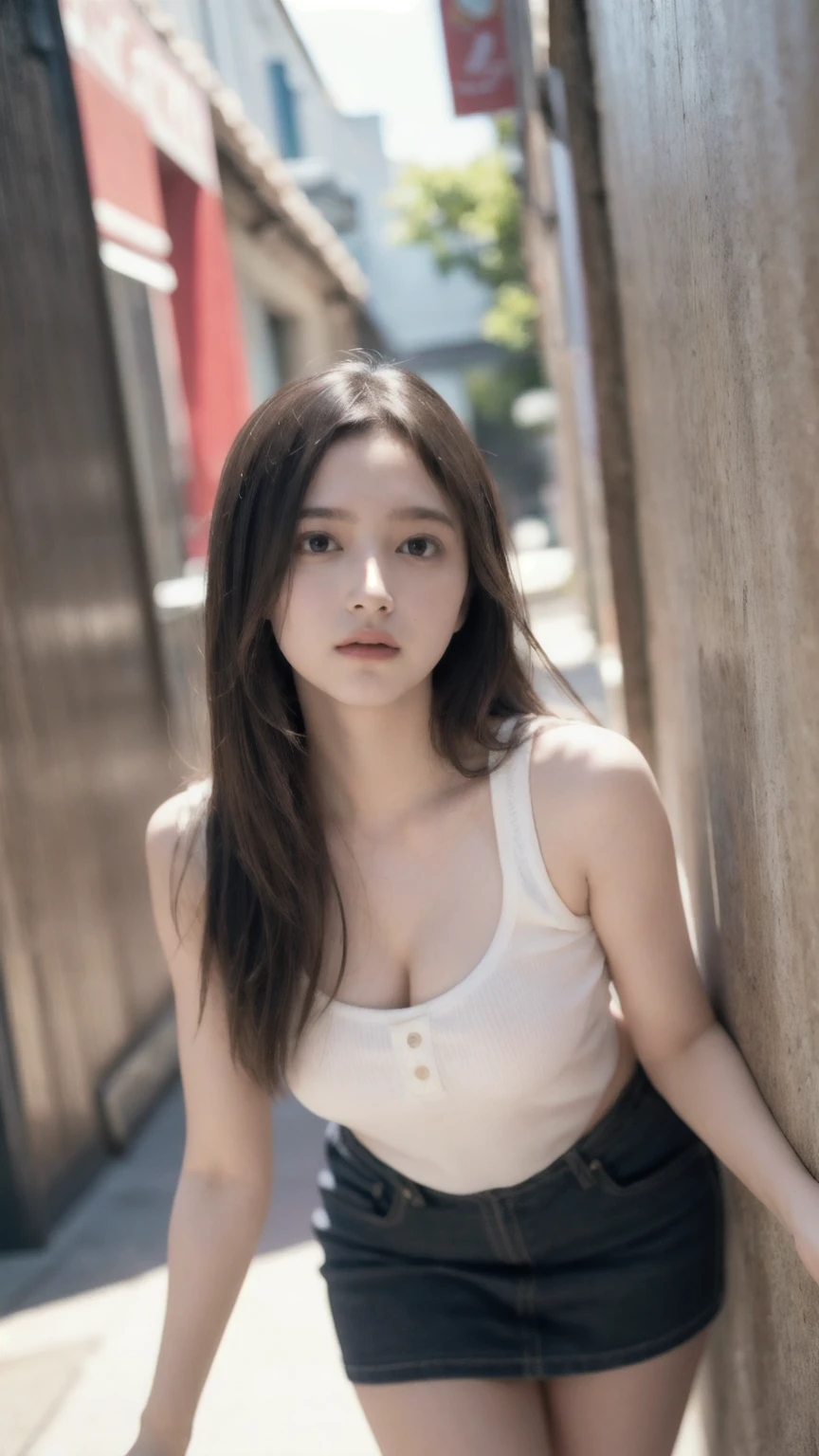 8K，hyper hd,master piece， highest quality， movie stills， 1 plump girl， street， Low-cut transparent dress， Huge tits，Huge ，the biggest，chest is low， Close up of cleavage， bright， Hilarious，（foggy atmosphere： 0.7） no bra，(low cut t-shirt:1.3)，wear earrings，Too many，smile, choker necklace，in the forest