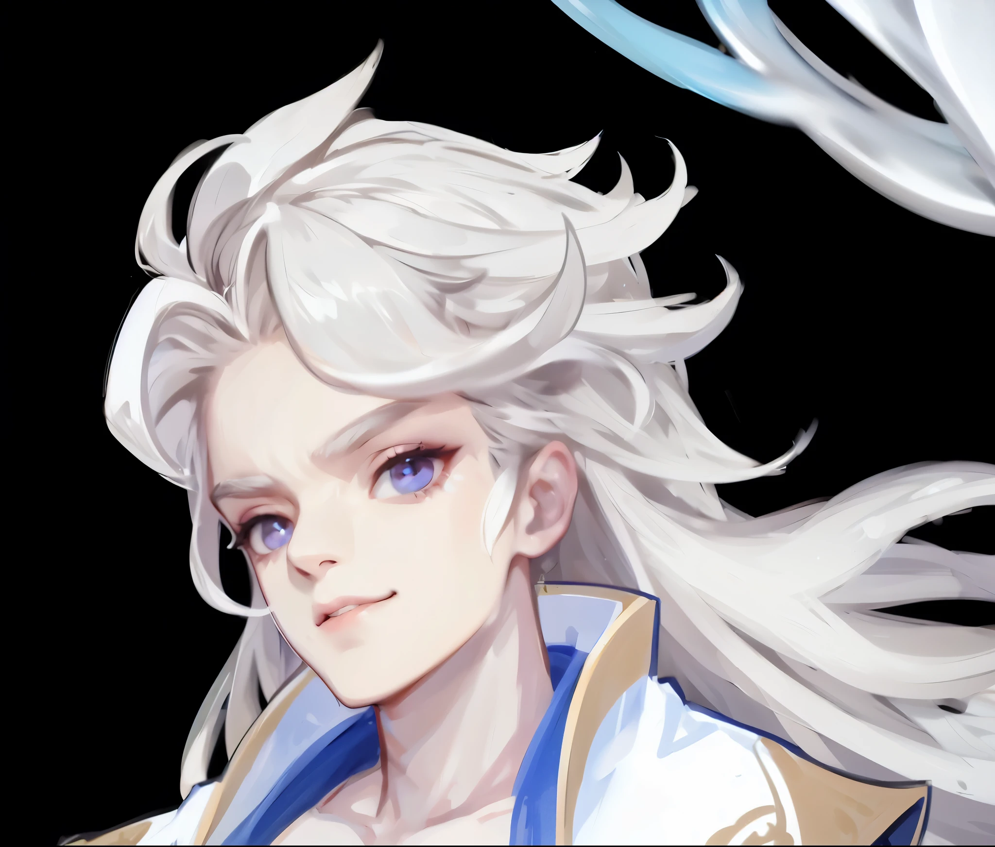 Highest quality,4K,Xianxia,Chinese style boy,White hair,Smile,Chic